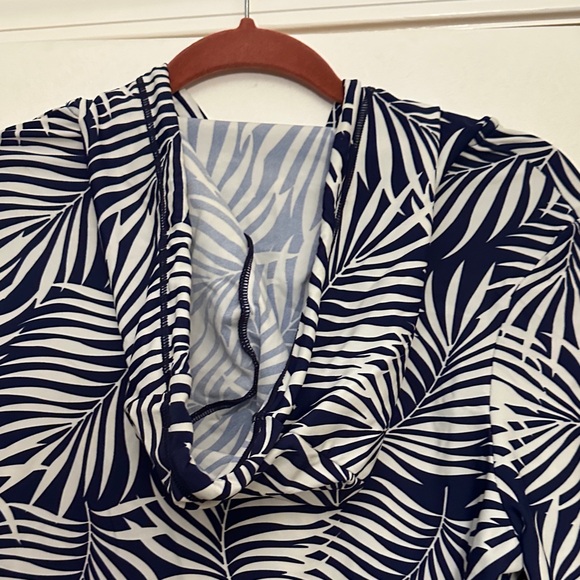 Navy and White Leaf Print Women's Swim Cover-Up - Picture 4 of 5